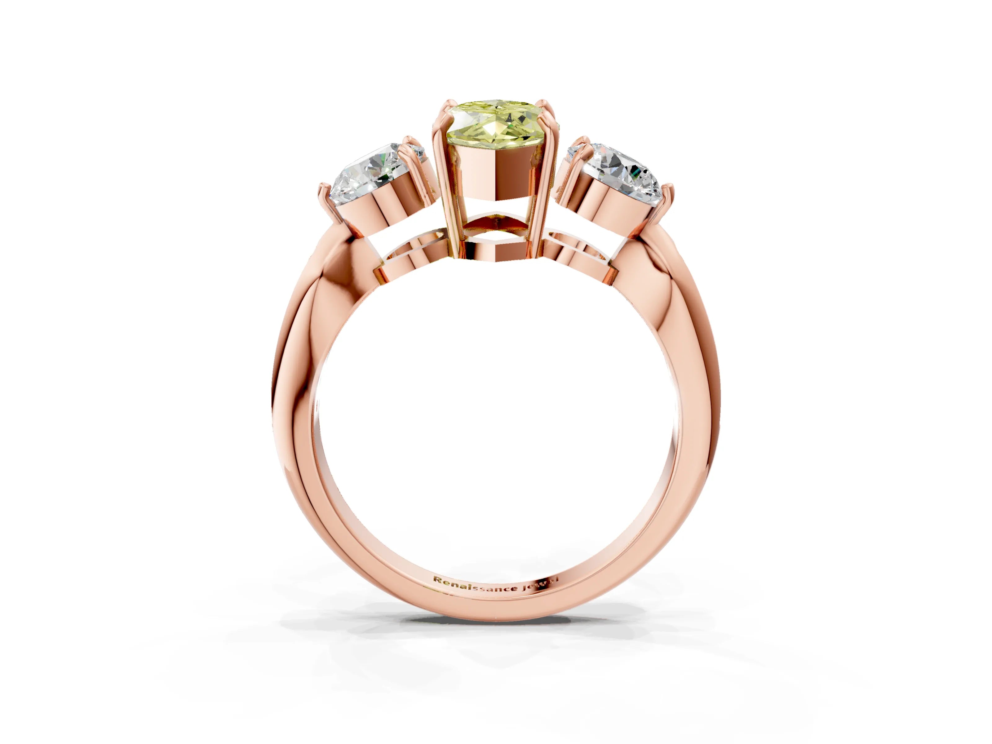 Rose gold Three-Stone Fancy Yellow Marquise Cut Diamond Channel Set Engagement Ring with Prong Setting_3