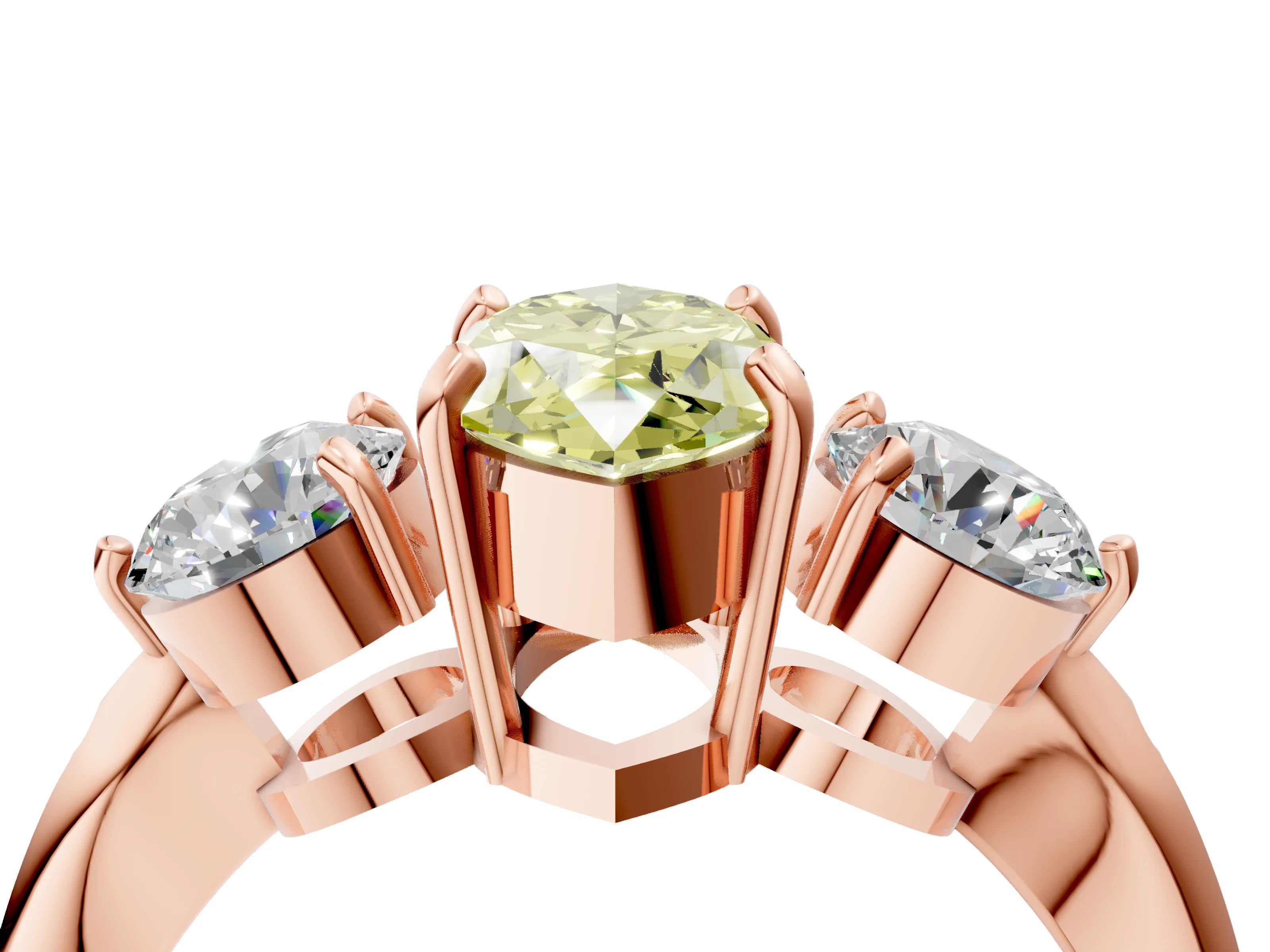 Rose gold Three-Stone Fancy Yellow Marquise Cut Diamond Channel Set Engagement Ring with Prong Setting_4
