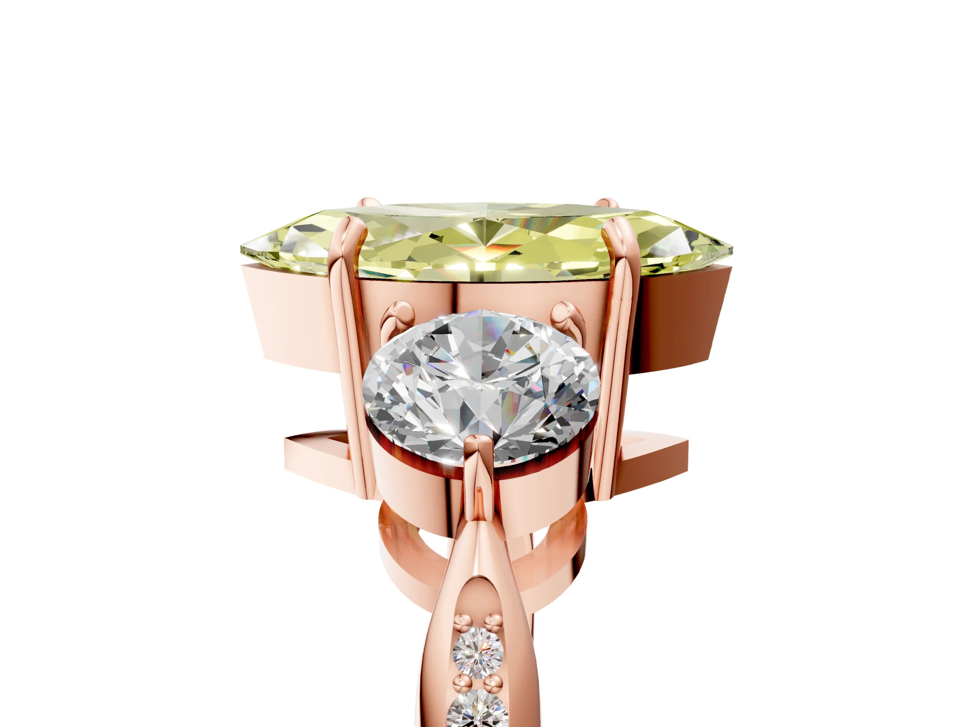 Rose gold Three-Stone Fancy Yellow Marquise Cut Diamond Channel Set Engagement Ring with Prong Setting_5