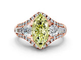 Rose gold Three-Stone Fancy Yellow Marquise Cut Diamond Engagement Ring with Pave Band and Prong Setting