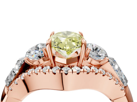 Rose gold Three-Stone Fancy Yellow Marquise Cut Diamond Engagement Ring with Pave Band and Prong Setting_4