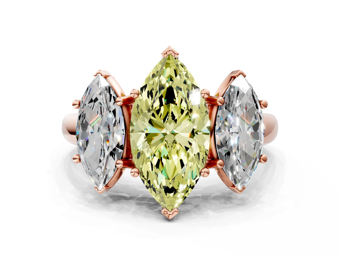 Rose gold Three-Stone Fancy Yellow Marquise Cut Diamond Engagement Ring with Prong Setting_3