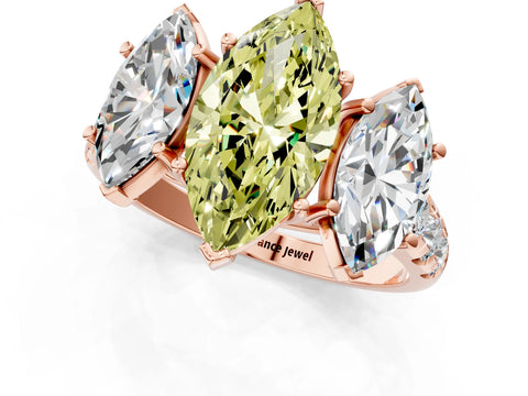 Rose gold Three-Stone Fancy Yellow Marquise Cut Diamond Pavé Band with Prong Setting_1