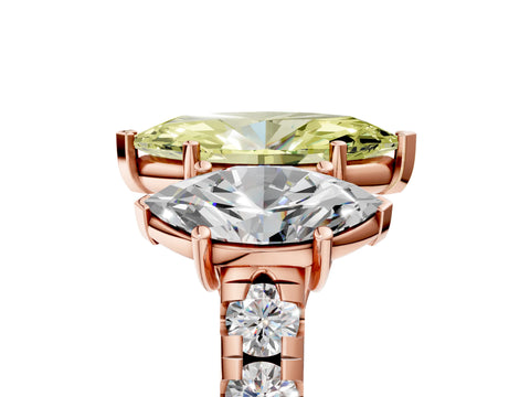 Rose gold Three-Stone Fancy Yellow Marquise Cut Diamond Pavé Band with Prong Setting_5