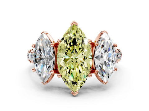Rose gold Three-Stone Fancy Yellow Marquise Cut Diamond Pavé Band with Prong Setting