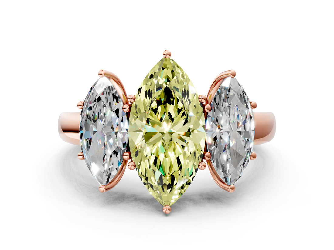 Rose gold Three-Stone Fancy Yellow Marquise  Cut Diamond Ring with Channel-Set Band and Four-Prong Setting_17