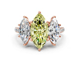 Rose gold Three-Stone Fancy Yellow Marquise Cut Diamond Ring with Pavé Band and Prong Setting_46