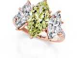 Rose gold Three-Stone Fancy Yellow Marquise Cut Diamond Ring with Pavé Band and Prong Setting_47