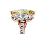 Rose gold Three-Stone Fancy Yellow Marquise Cut Diamond Ring with Pavé Band and Prong Setting_51