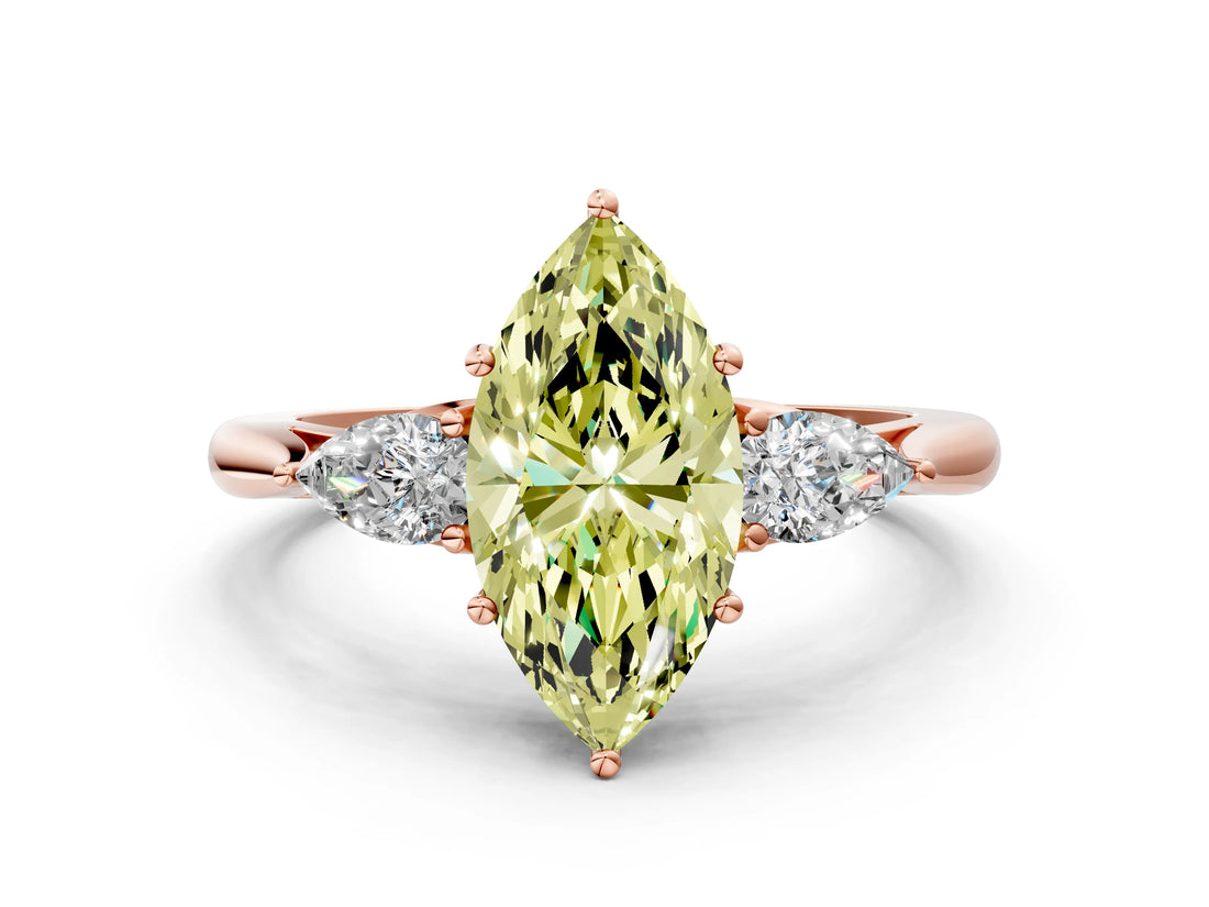 Rose gold Three-Stone Fancy Yellow Marquise Cut Diamond Ring with Pear  Side Stones in Four-Prong Setting_36