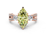 Rose gold Three-Stone Fancy Yellow Marquise  Cut Diamond Twist Band with Prong Setting