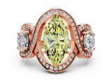 Rose gold Three-Stone Fancy Yellow Marquise Cut Diamond Wave Pave Band with Prong Setting