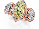 Rose gold Three-Stone Fancy Yellow Marquise Cut Halo Diamond Milgrain Band with Four-Prong Setting_1