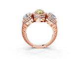 Rose gold Three-Stone Fancy Yellow Marquise Cut Halo Diamond Milgrain Band with Four-Prong Setting_3