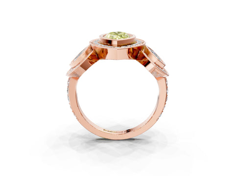 Rose gold Three-Stone Fancy Yellow Marquise Cut Halo Pavé Diamond Ring_3