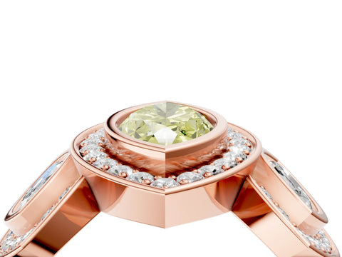 Rose gold Three-Stone Fancy Yellow Marquise Cut Halo Pavé Diamond Ring_4
