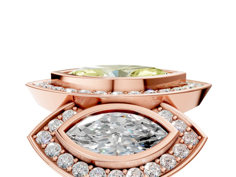 Rose gold Three-Stone Fancy Yellow Marquise Cut Halo Pavé Diamond Ring_5