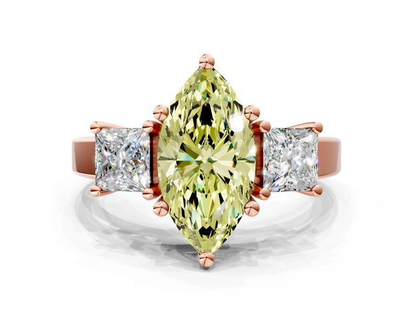 Rose gold Three-Stone Fancy Yellow Marquise  Cut Solitaire Ring with Prong Setting