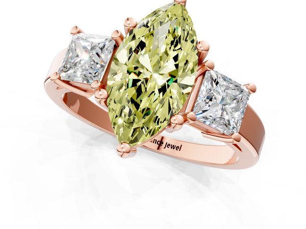 Rose gold Three-Stone Fancy Yellow Marquise  Cut Solitaire Ring with Prong Setting