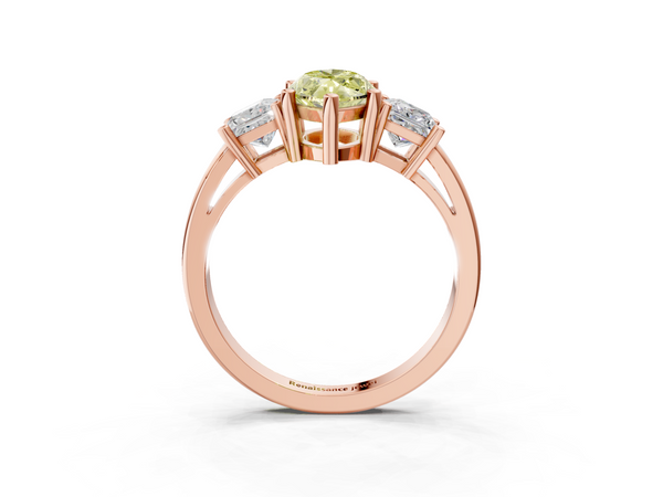 Rose gold Three-Stone Fancy Yellow Marquise  Cut Solitaire Ring with Prong Setting