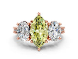 Rose gold Three-Stone Fancy Yellow Marquise  Diamond Milgrain Pave Band with Prong Setting 1