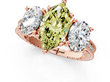 Rose gold Three-Stone Fancy Yellow Marquise  Diamond Milgrain Pave Band with Prong Setting 2