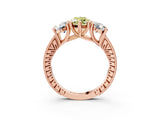 Rose gold Three-Stone Fancy Yellow Marquise  Diamond Milgrain Pave Band with Prong Setting 4