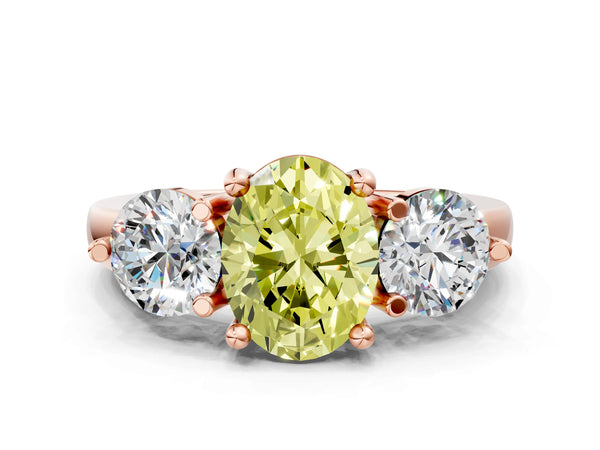 Rose gold Three-Stone Fancy Yellow Oval  Brilliant Cut Solitaire Ring with Prong Setting on a Classic Band