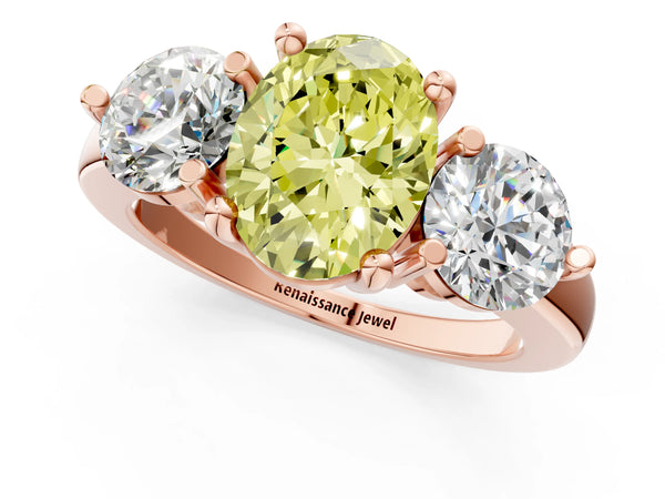 Rose gold Three-Stone Fancy Yellow Oval  Brilliant Cut Solitaire Ring with Prong Setting on a Classic Band