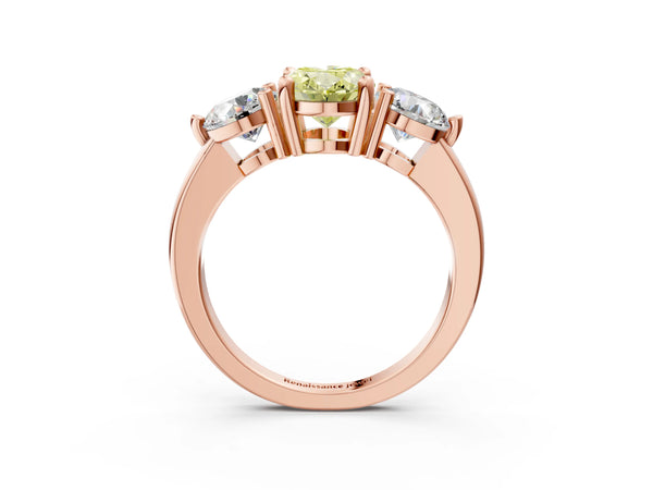 Rose gold Three-Stone Fancy Yellow Oval  Brilliant Cut Solitaire Ring with Prong Setting on a Classic Band