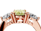 Rose gold Three-Stone Fancy Yellow Oval  Brilliant Cut Solitaire Ring with Prong Setting on a Classic Band