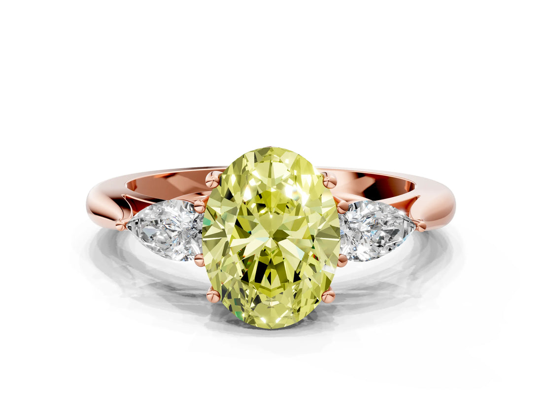 Rose gold Three-Stone Fancy Yellow Oval Cut Brilliant Diamond Solitaire Ring with Tapered Band and Four-Prong Setting_3