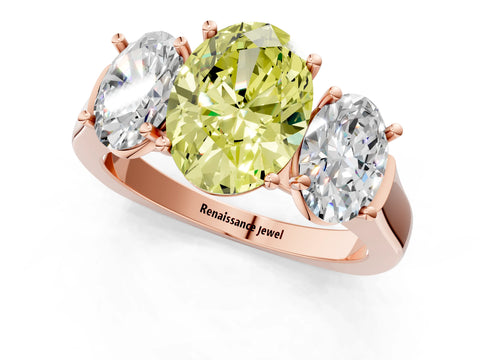 Rose gold Three-Stone Fancy Yellow Oval Cut Brilliant Diamond Trellis Ring with Comfort Fit Band_1
