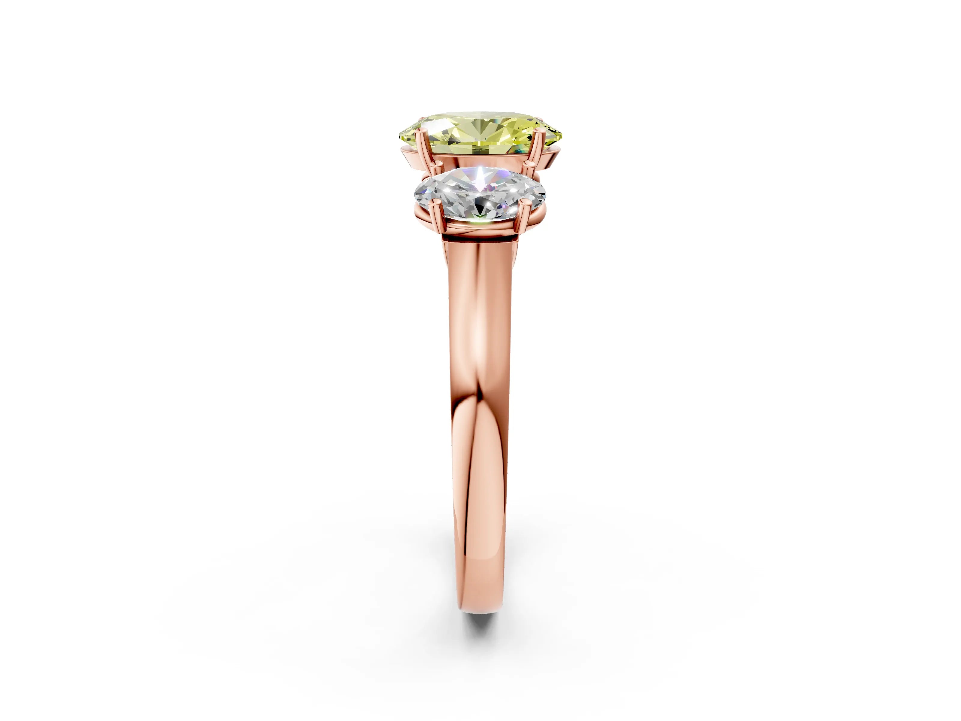 Rose gold Three-Stone Fancy Yellow Oval Cut Brilliant Diamond Trellis Ring with Comfort Fit Band_2