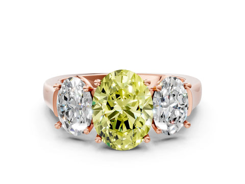 Rose gold Three-Stone Fancy Yellow Oval Cut Brilliant Diamond Trellis Ring with Comfort Fit Band
