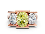 Rose gold Three Stone Fancy Yellow Oval Cut Cut Channel Set Diamond Ring