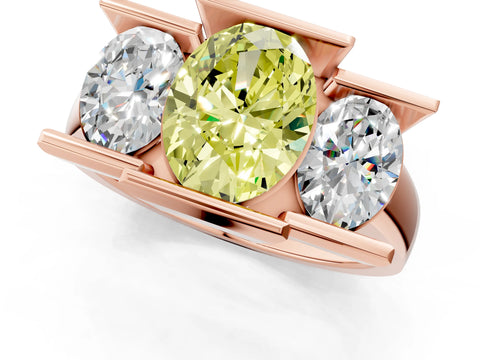 Rose gold Three Stone Fancy Yellow Oval Cut Cut Channel Set Diamond Ring_1