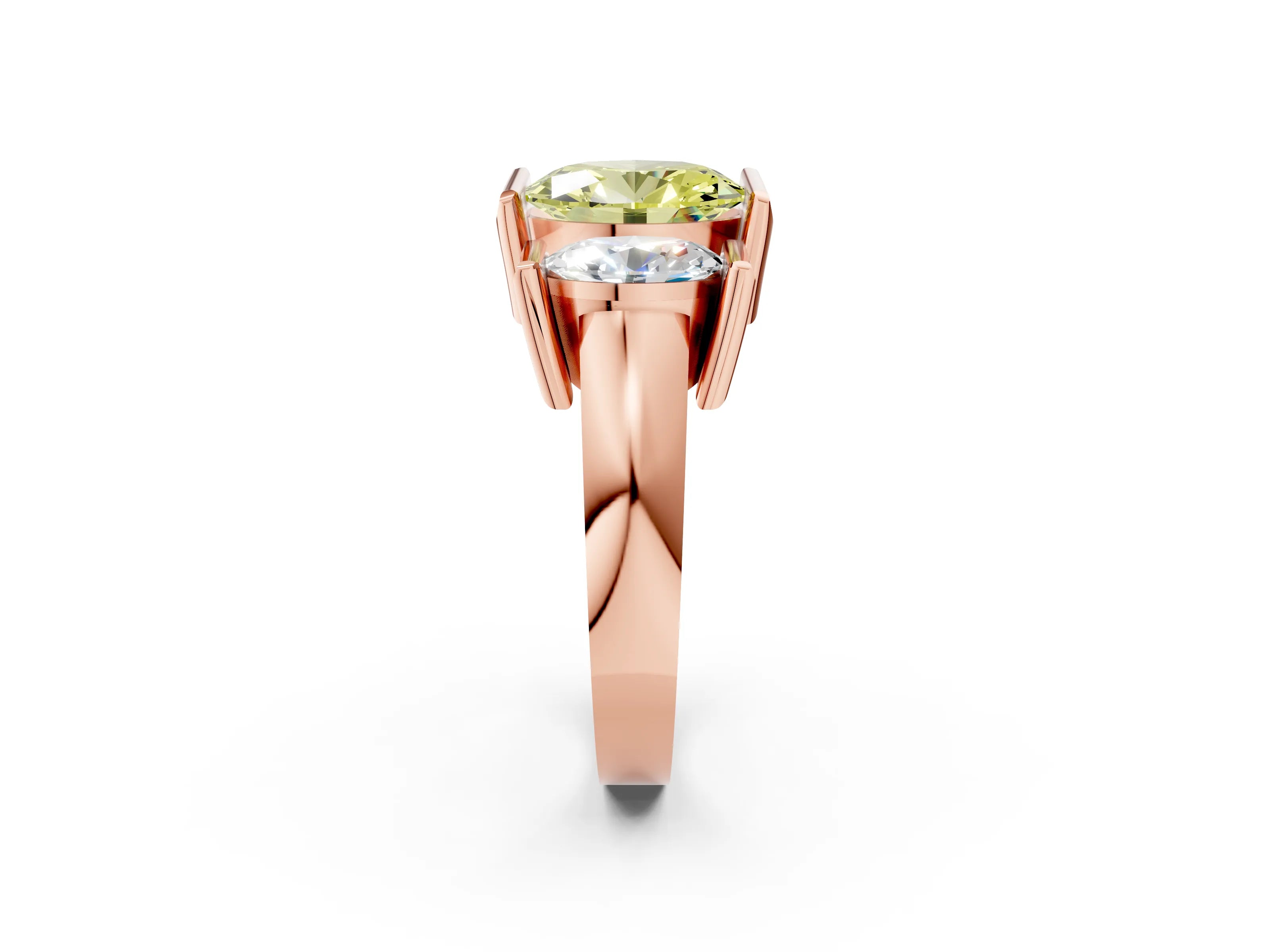 Rose gold Three Stone Fancy Yellow Oval Cut Cut Channel Set Diamond Ring_2