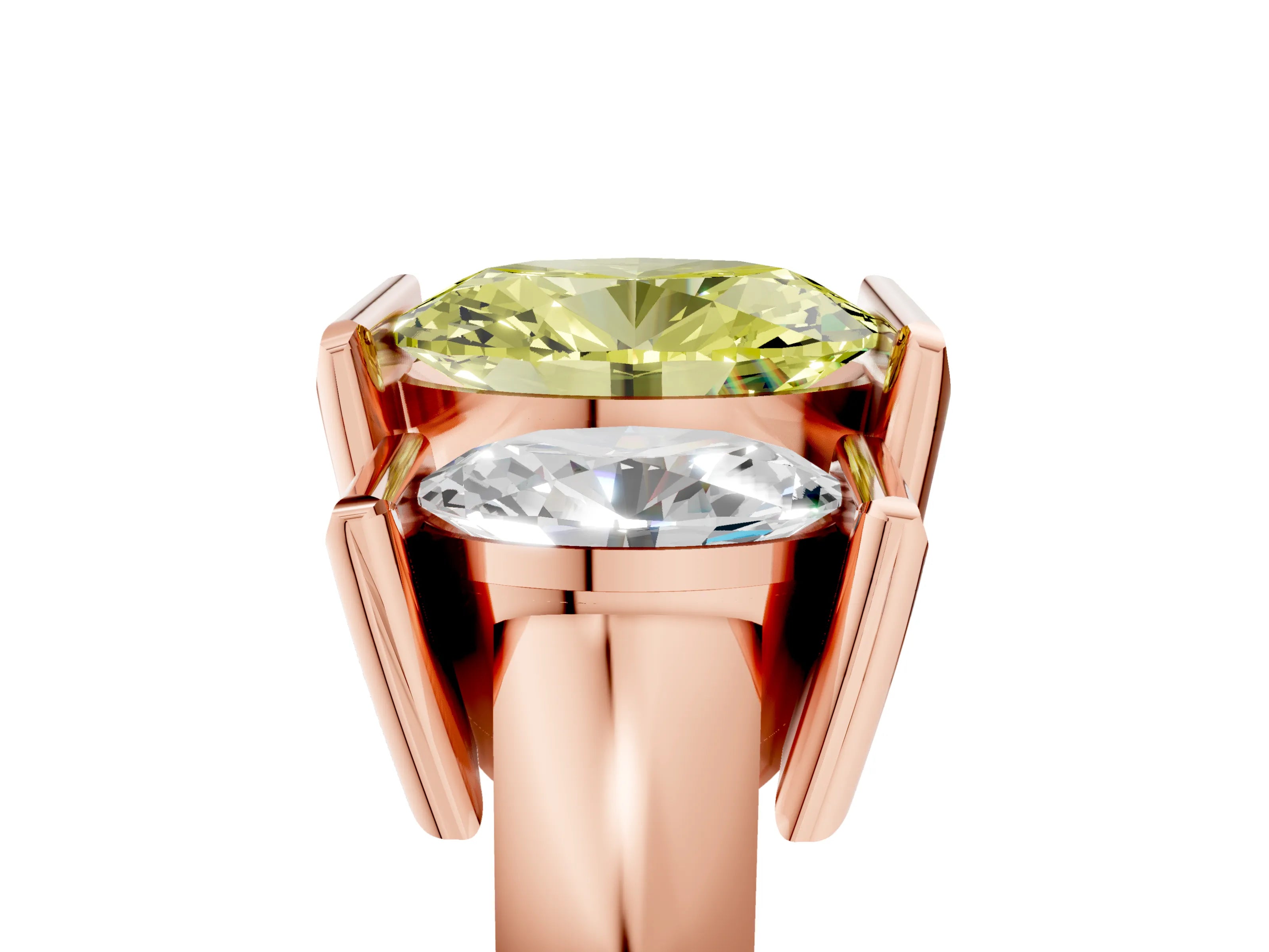 Rose gold Three Stone Fancy Yellow Oval Cut Cut Channel Set Diamond Ring_5
