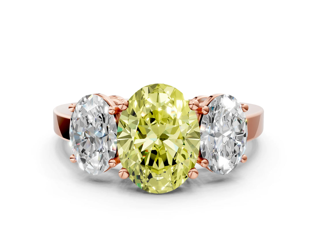 Rose gold Three-Stone Fancy Yellow Oval Cut Cut Diamond Engagement Ring with Flat Band and Four-Prong Setting_12