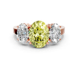 Rose gold Three-Stone Fancy Yellow Oval Cut Cut Diamond Engagement Ring with Flat Band and Four-Prong Setting_12