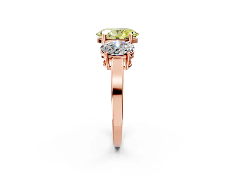 Rose gold Three-Stone Fancy Yellow Oval Cut Cut Diamond Engagement Ring with Flat Band and Four-Prong Setting_2