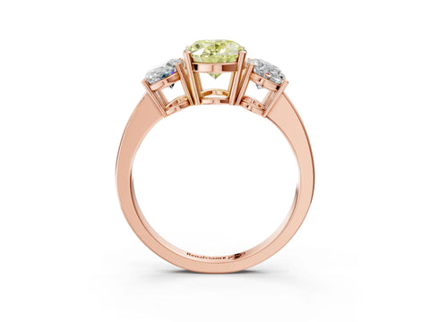 Rose gold Three-Stone Fancy Yellow Oval Cut Cut Diamond Engagement Ring with Flat Band and Four-Prong Setting_3