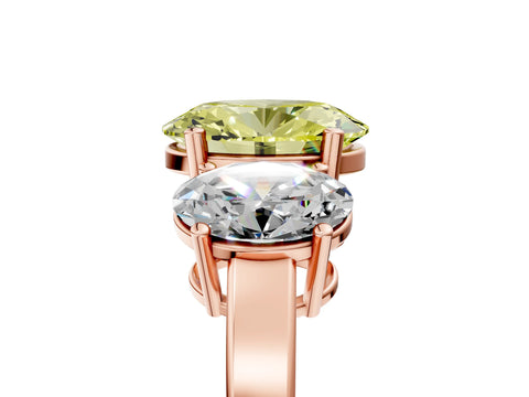 Rose gold Three-Stone Fancy Yellow Oval Cut Cut Diamond Engagement Ring with Flat Band and Four-Prong Setting_5