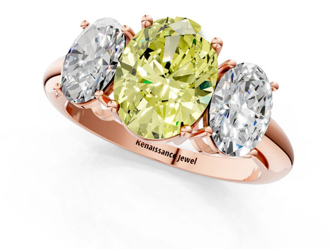 Rose gold Three-Stone Fancy Yellow Oval Cut Cut Diamond Engagement Ring with Prong Setting on a White Gold Band_1