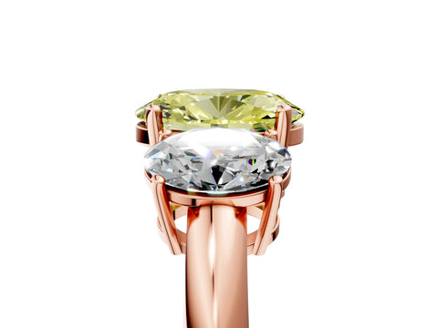 Rose gold Three-Stone Fancy Yellow Oval Cut Cut Diamond Engagement Ring with Prong Setting on a White Gold Band_29