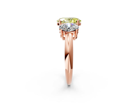 Rose gold Three-Stone Fancy Yellow Oval Cut Cut Diamond Engagement Ring with Prong Setting on a White Gold Band_2