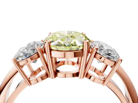 Rose gold Three-Stone Fancy Yellow Oval Cut Cut Diamond Engagement Ring with Prong Setting on a White Gold Band_4