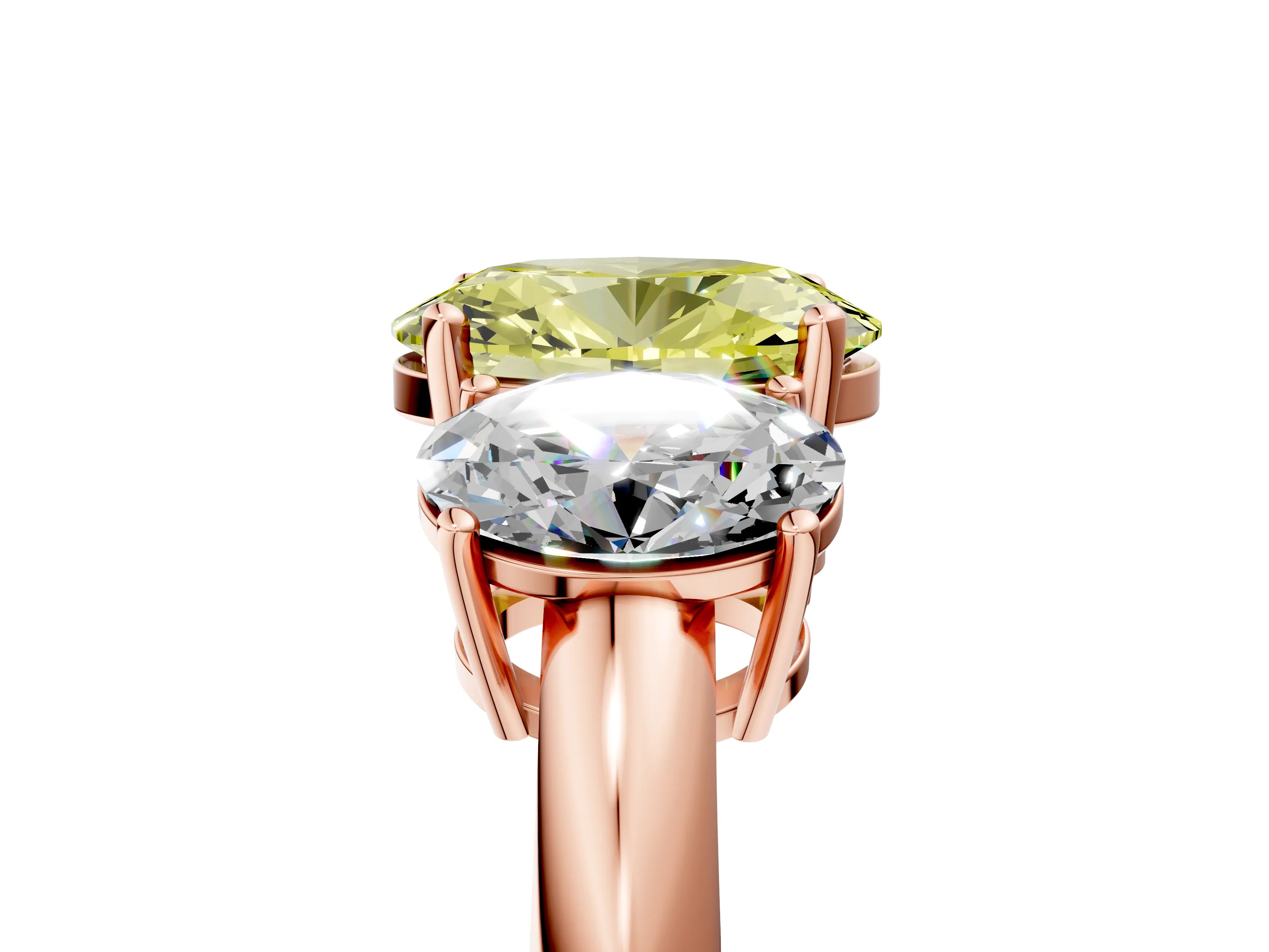 Rose gold Three-Stone Fancy Yellow Oval Cut Cut Diamond Engagement Ring with Prong Setting on a White Gold Band_5