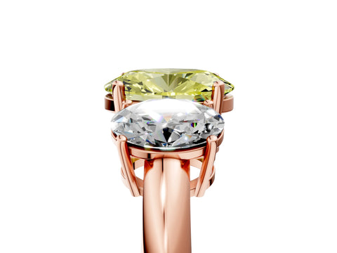 Rose gold Three-Stone Fancy Yellow Oval Cut Cut Diamond Engagement Ring with Prong Setting on a White Gold Band_5
